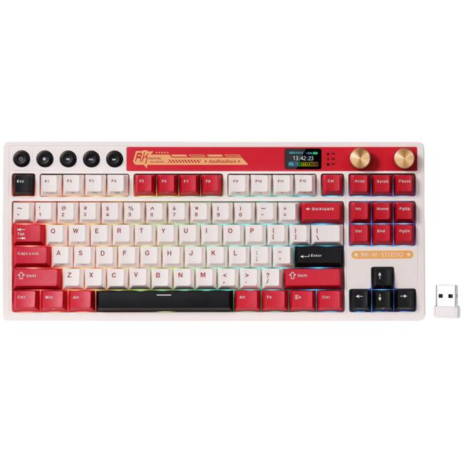 Royal Kludge Гейминг клавиатура RK M87 Famicom - механична с Cream суичове, компактен формат