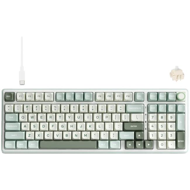 Royal Kludge гейминг клавиатура RK R98Pro - механична с Cream суичове, цвят Sky Cyan