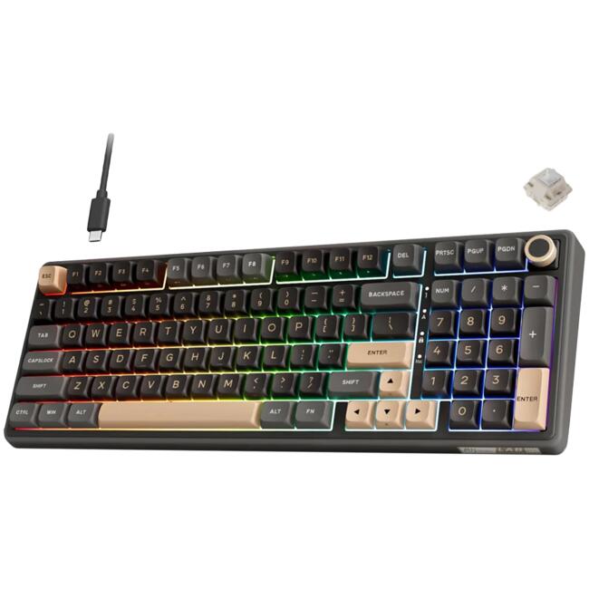 Royal Kludge Гейминг клавиатура RK R98Pro Phantom, превключватели Cream, компактна подредба