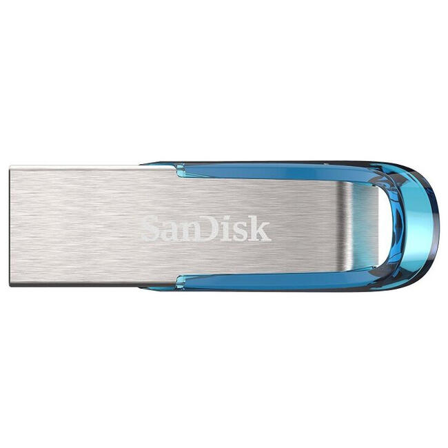 SanDisk USB флаш памет Ultra Flair – 64 ГБ, USB Тип-A 3.2 поколение 1, метален корпус, син цвят