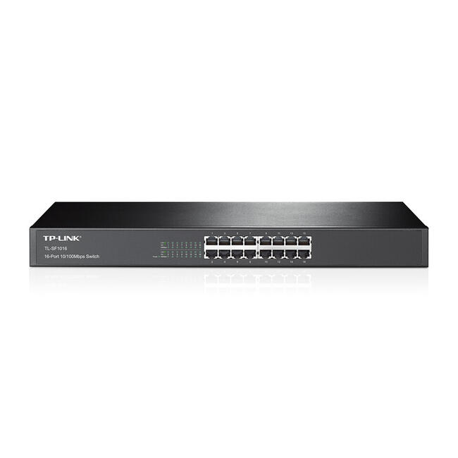 TP-Link мрежов суич TL-SF1016 - неуправляем, Fast Ethernet 10/100 Mbps, 1U за монтаж в шкаф, черен
