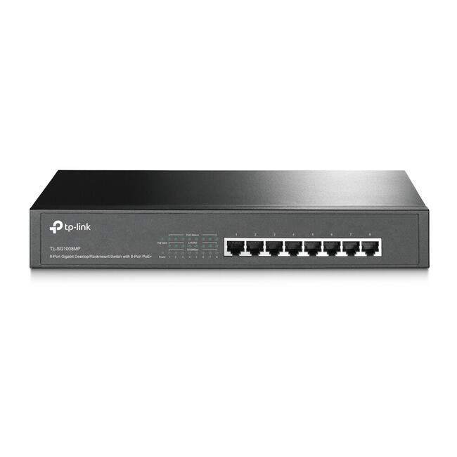 TP-Link мрежов суич TL-SG1008MP, неуправляем, гигабитов, захранване по Ethernet (PoE)