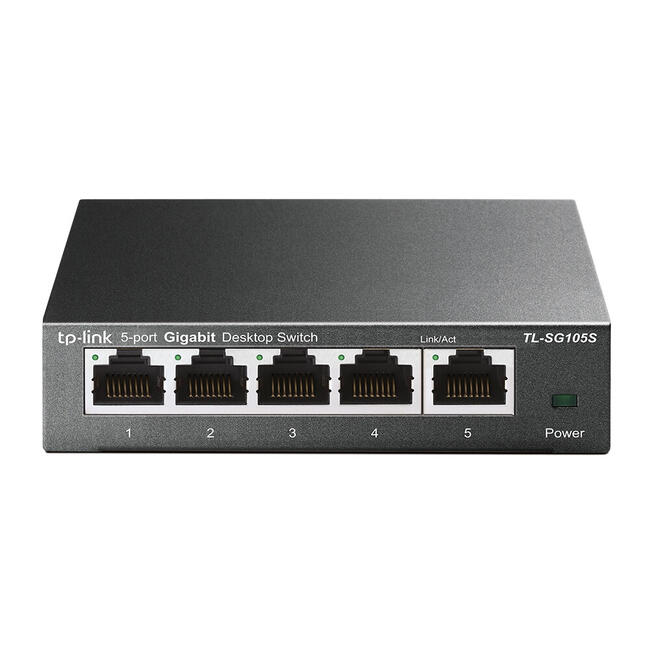 TP-Link мрежов суич TL-SG105S – неуправляем, гигабитов Ethernet 10/100/1000, с 5 порта, черен