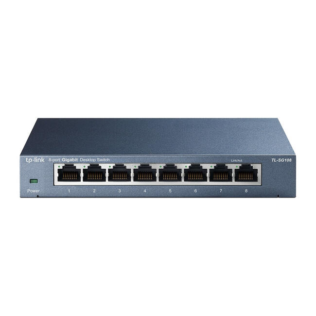 TP-Link мрежов суич TL-SG108, 8 порта, неуправляем L2, Gigabit Ethernet 10/100/1000 Мбит/с