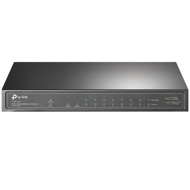 TP-Link мрежов суич TL-SG1210P, неуправляем, 10 гигабитови порта, захранване по Ethernet (PoE)