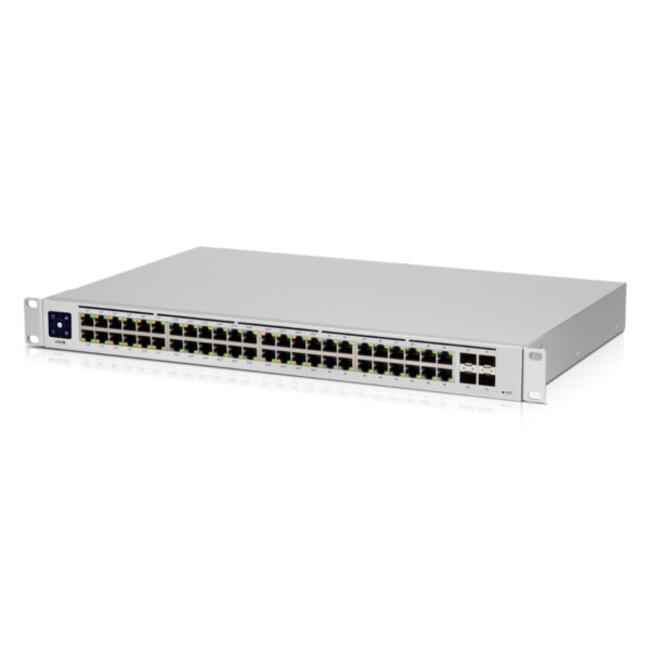 Ubiquiti мрежов суич UniFi USW-48-POE-EU – 48 Gigabit Ethernet порта, PoE захранване, управляем