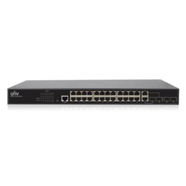 Uniview суич NSW5110-24GT4GP-IN, 24 гигабитови порта, 4 SFP порта за оптична връзка към сървър