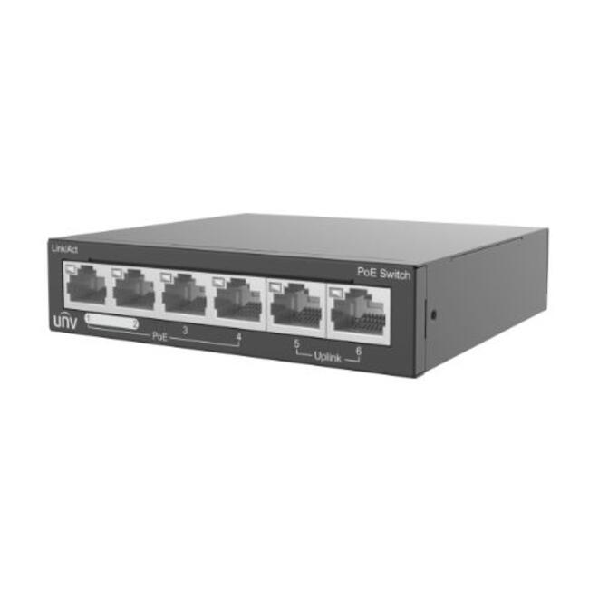 UNV PoE комутатор NSW2020-6T-POE-IN, 4 PoE порта, 2 порта за връзка, за IP видеонаблюдение