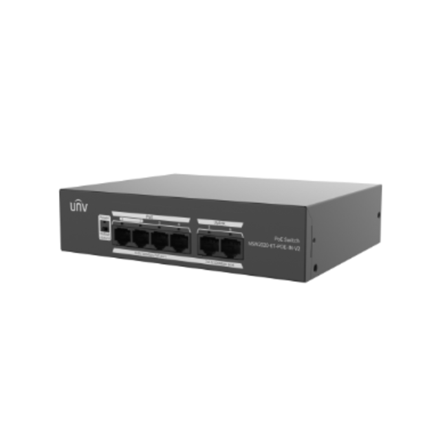 UNV PoE комутатор NSW2020-6T-POE-IN-V2 - 4 PoE порта, 2 порта за локална мрежова връзка