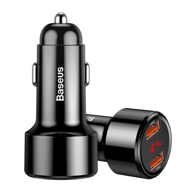 Зарядно за кола Baseus Dual за бързо зареждане с два USB-A изхода QC 3.0, 45W, черно